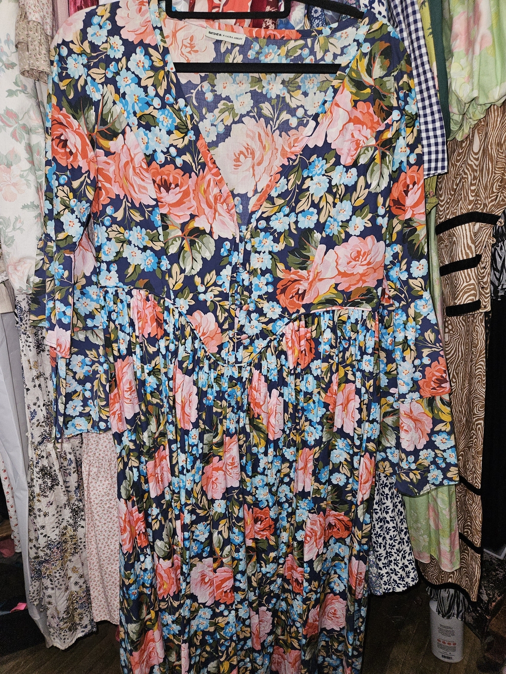 Batsheva Laura Ashley Floral Button-Front Maxi Dress with Pink & Blue Blooms - Picture 2 of 6